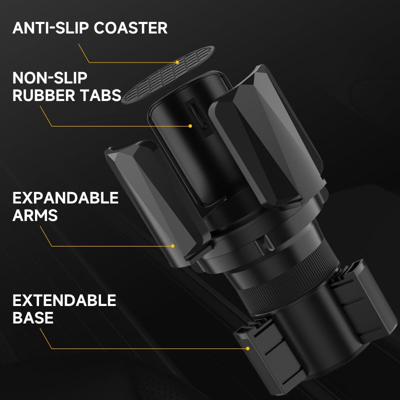 DYLEN Car Cup Holder Expander, Cup Holder Expander Adapter for Car with Expandable Arms, Fits Yeti, HydroFlask, Stanley 14-64oz, Other Large Drinks and Mugs in 2.5â€-5.9â€ - Image 2