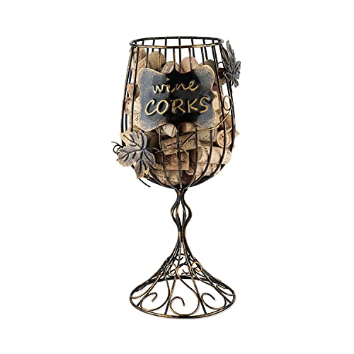True Wine Glass Cork Holder Decorative Wine Cork Storage and Decor Set of 1 Rustic Bronze Finish