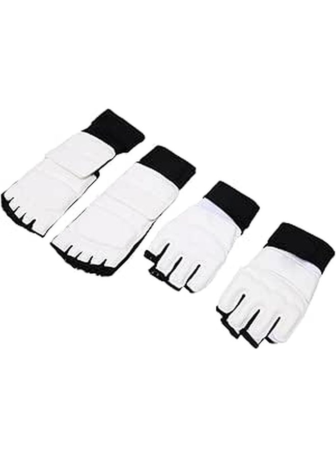 Taekwondo Gloves With Foot Guards PU Leather Hand Protector Rebound Gel Cushion Loop Fastener Double Fixation Breathable Sweat Absorbent For Adults Kickboxing XS White - Image 1