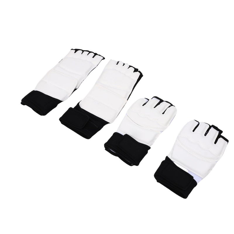 Taekwondo Gloves With Foot Guards PU Leather Hand Protector Rebound Gel Cushion Loop Fastener Double Fixation Breathable Sweat Absorbent For Adults Kickboxing XS White - Image 3