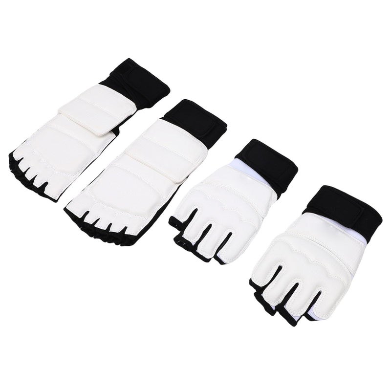 Taekwondo Gloves With Foot Guards PU Leather Hand Protector Rebound Gel Cushion Loop Fastener Double Fixation Breathable Sweat Absorbent For Adults Kickboxing XS White - Image 2