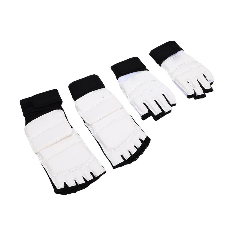 Taekwondo Gloves With Foot Guards PU Leather Hand Protector Rebound Gel Cushion Loop Fastener Double Fixation Breathable Sweat Absorbent For Adults Kickboxing XS White - Image 5