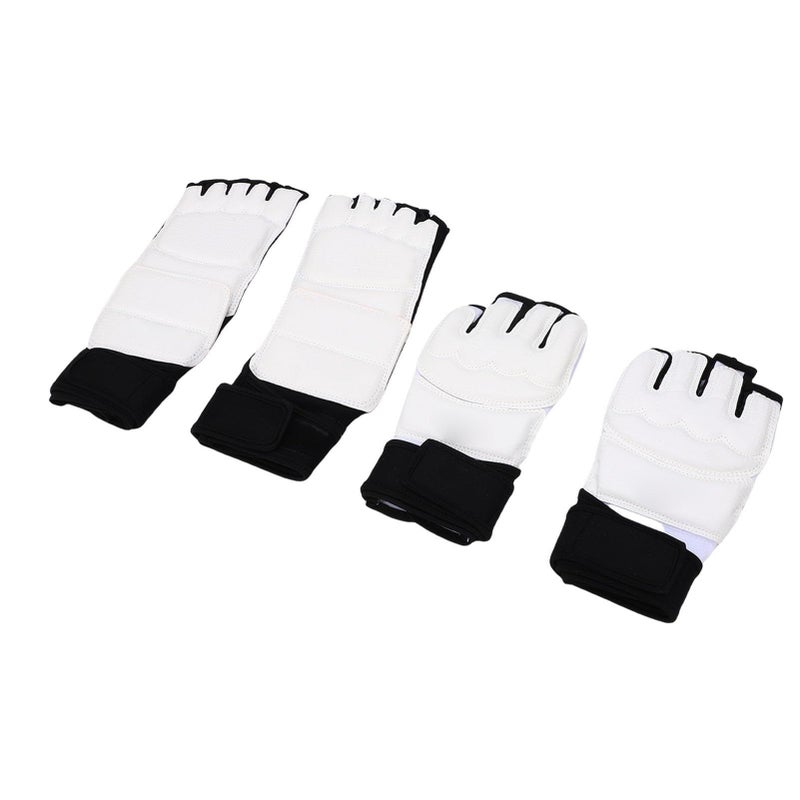 Taekwondo Gloves With Foot Guards PU Leather Hand Protector Rebound Gel Cushion Loop Fastener Double Fixation Breathable Sweat Absorbent For Adults Kickboxing XS White - Image 4