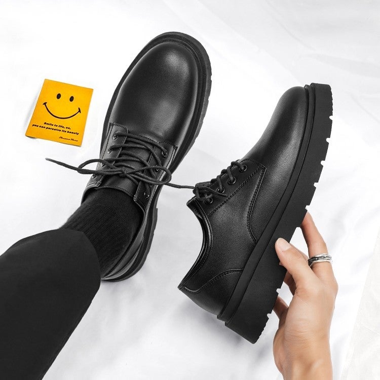 Leather Shoes for Men, British Teenagers, Thick-Soled Suits, Casual Commuting, Civil Servant Interviews, Black Work Shoes - Image 2