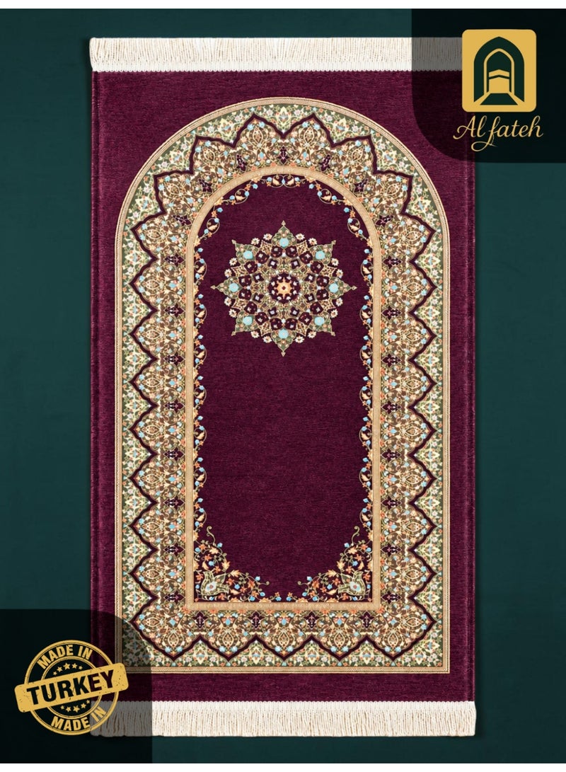 الفاتح سجادة صلاة شانيل تركية فاخرة مبطنة بالإسفنج الحراري بتصميم إسلامي حصري مميز مقاس 120×70 سم - Image 1