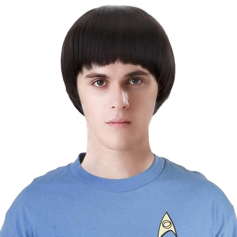 PARTY ZONE Short Black Luffy Cosplay Wig80s Outfit For Men Synthetic Bowl Cut Mushroom Hair Anime Wigs Old Man Movie Party Halloween Vector Costume Wig Black