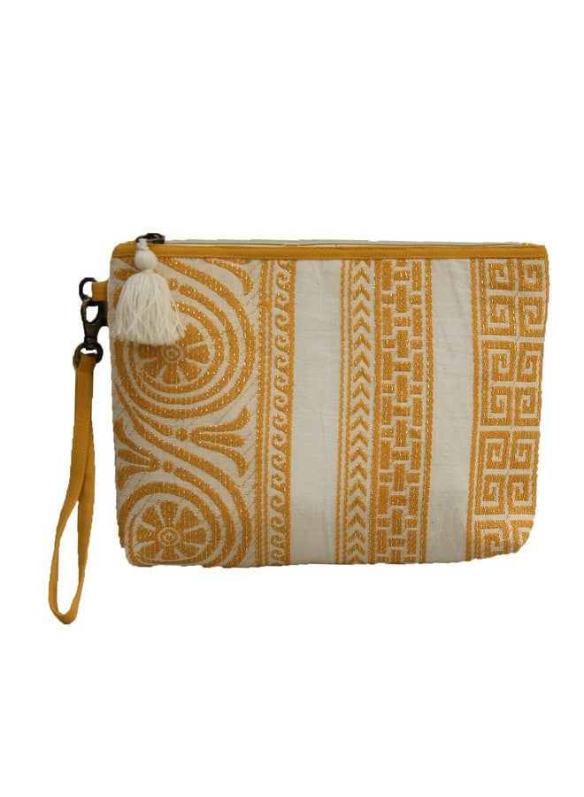 Dekor World Cotton Plaza Circular Lurex Collection Multi Utility Pouch,Cosmetic Bag, Elegant Roomy Makeup Bags,Lipstick Pouch,Zipper Pouch,Great Gifts,(Yellow,Pack of 1 Piece) - Image 1