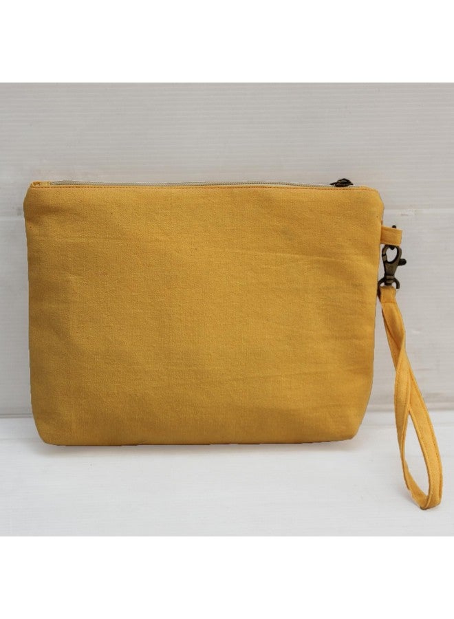 Dekor World Cotton Plaza Circular Lurex Collection Multi Utility Pouch,Cosmetic Bag, Elegant Roomy Makeup Bags,Lipstick Pouch,Zipper Pouch,Great Gifts,(Yellow,Pack of 1 Piece) - Image 3