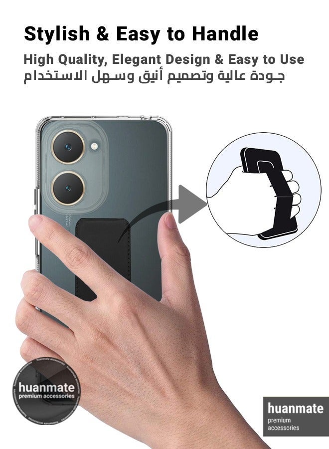 huanmate Vivo Y28s 5G Magnetic Case With Hand Grip Holder & Kickstand - Strong Grip for Magnetic Car Holder, Stylish & Functional, Ultimate Convenience & Hands-Free Viewing - Clear/Black - Image 3