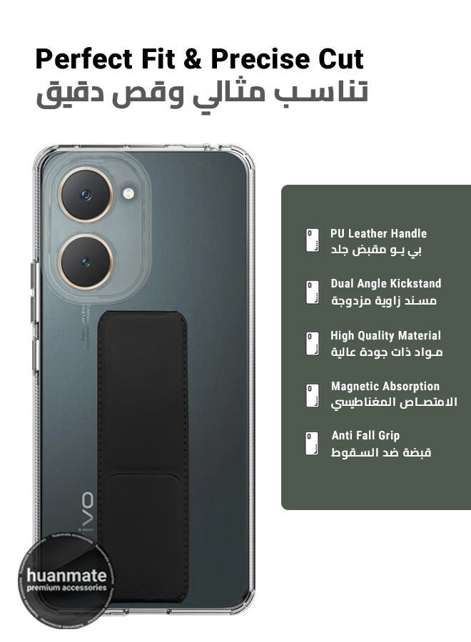 huanmate Vivo Y28s 5G Magnetic Case With Hand Grip Holder & Kickstand - Strong Grip for Magnetic Car Holder, Stylish & Functional, Ultimate Convenience & Hands-Free Viewing - Clear/Black - Image 2
