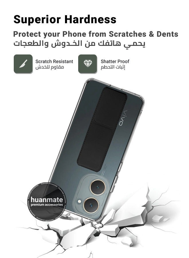 huanmate Vivo Y28s 5G Magnetic Case With Hand Grip Holder & Kickstand - Strong Grip for Magnetic Car Holder, Stylish & Functional, Ultimate Convenience & Hands-Free Viewing - Clear/Black - Image 4