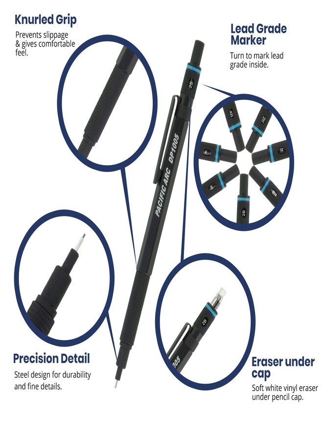 Pacific Arc Chromagraph Metal Mechanical Pencil .5 mm Black Barrel Mechanical Pencil with Built In Lead Pencil Grade Indicator, Lead Pencil Holder for Drafting, Sketching, and Drawing - Image 3