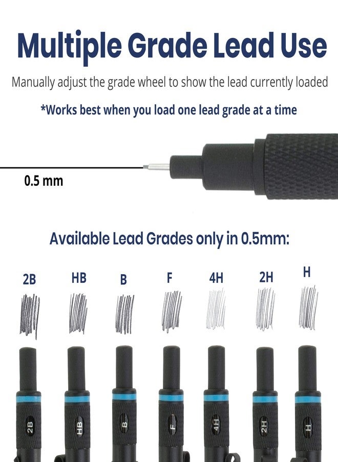 Pacific Arc Chromagraph Metal Mechanical Pencil .5 mm Black Barrel Mechanical Pencil with Built In Lead Pencil Grade Indicator, Lead Pencil Holder for Drafting, Sketching, and Drawing - Image 4