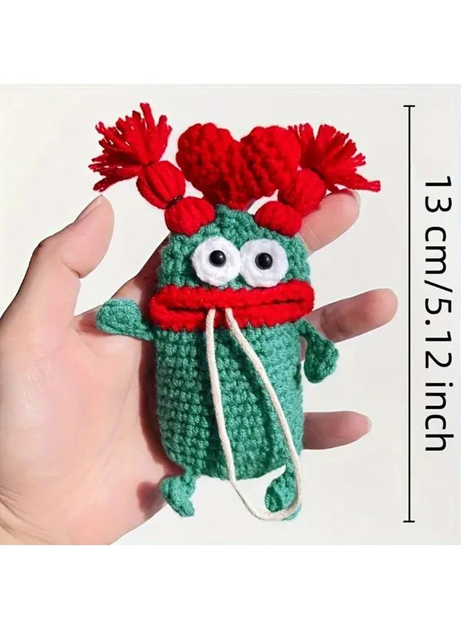 Green Cute Cartoon Sausage Mouth Knit Key Cover For All Car Keys - Image 2
