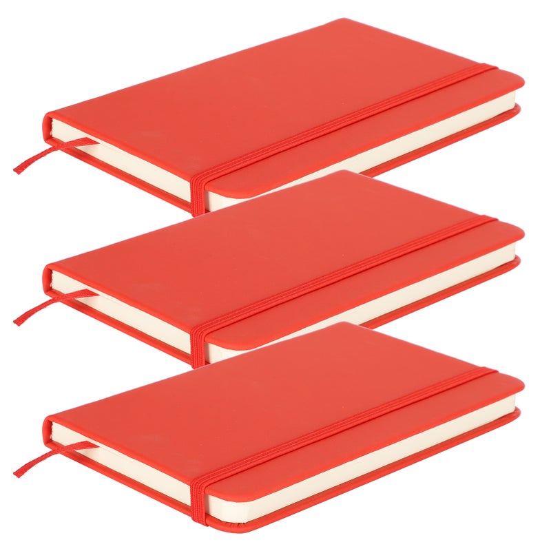 3Pcs PU A6 Business Notepad Hardcover Strap Notebook Diary Stationery Office School SuppliesRed - Image 2