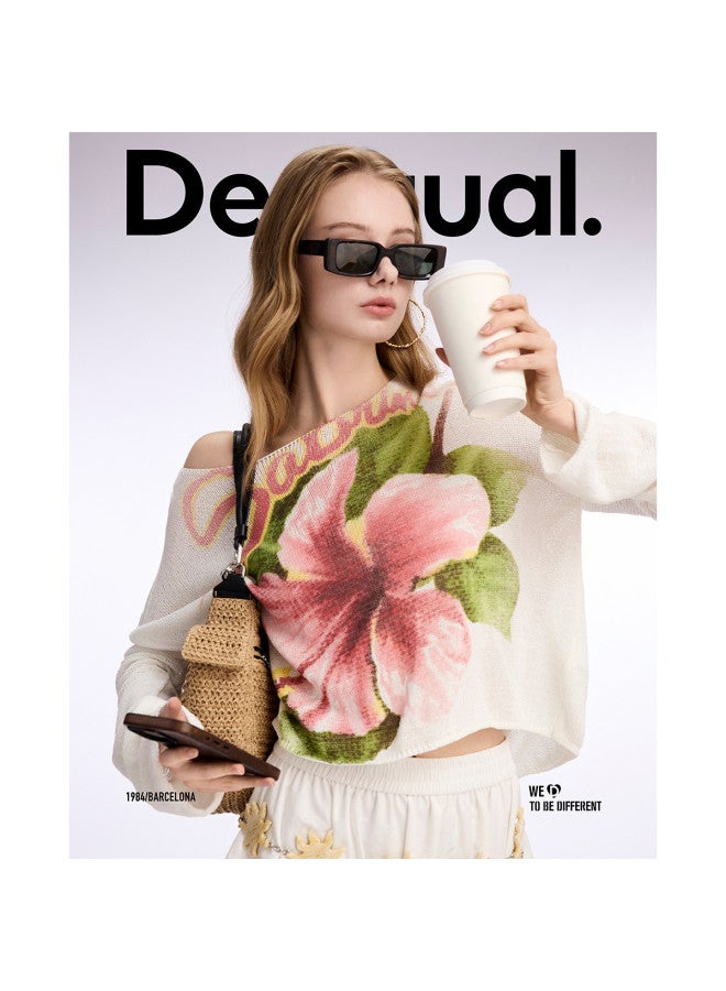 DESIGUAL ss25 New Floral Jacquard Knit Sweater For Women - Image 3