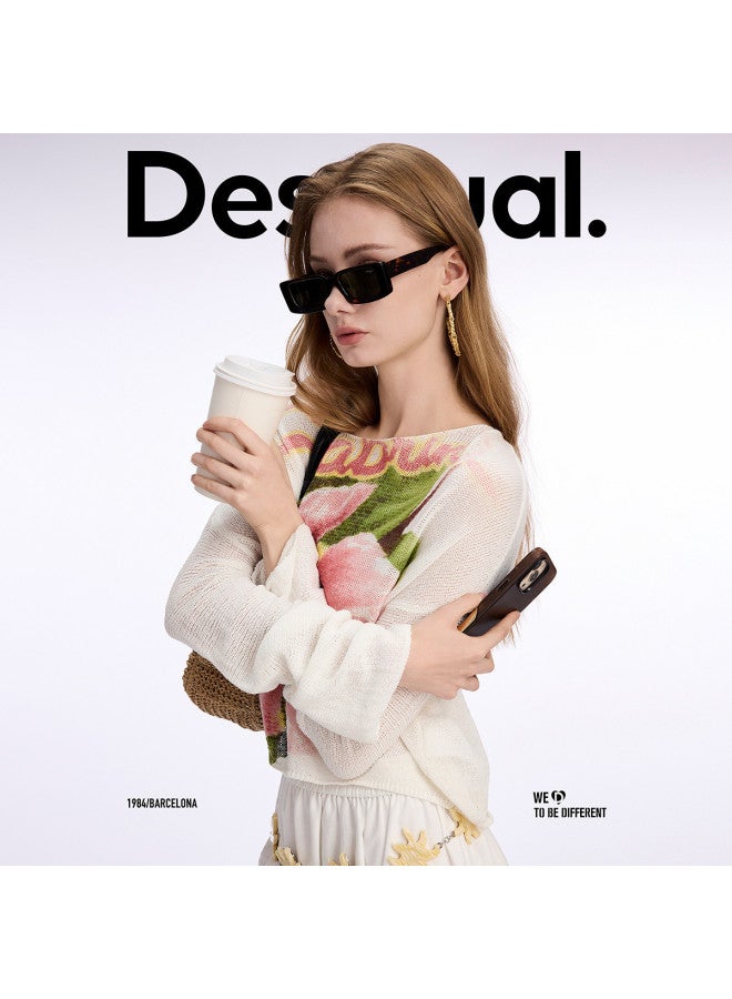 DESIGUAL ss25 New Floral Jacquard Knit Sweater For Women - Image 4