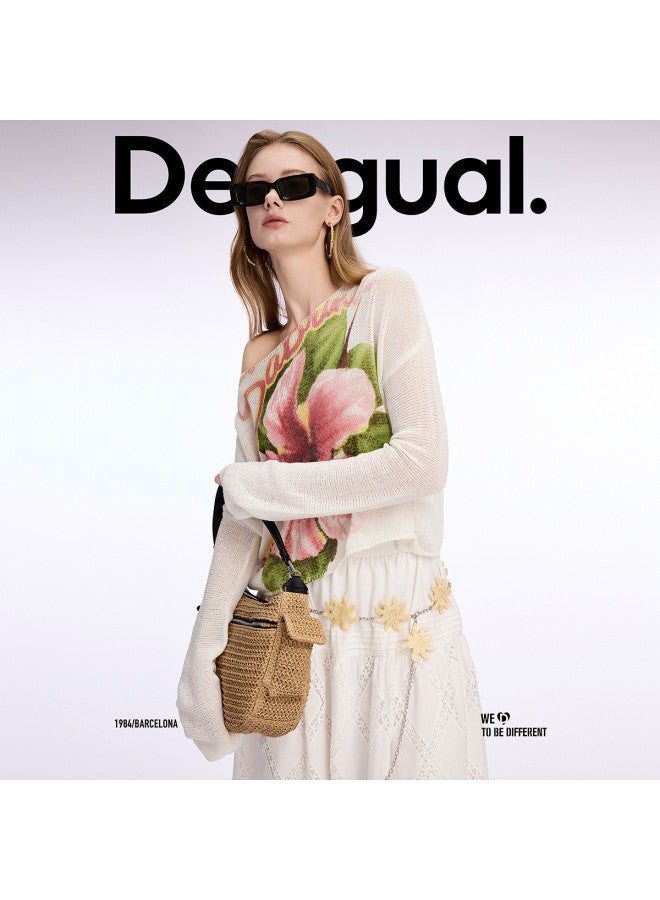 DESIGUAL ss25 New Floral Jacquard Knit Sweater For Women - Image 5