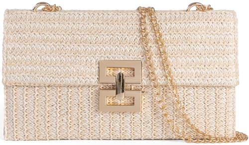 Tellrain Straw Clutch Purses for Women Summer Beach Handbags Boho Vacation Woven Raffia Envelope Wallets Fold Over Rattan Hand Purse Chain Crossbody Shoulder Bag Evening - Image 1