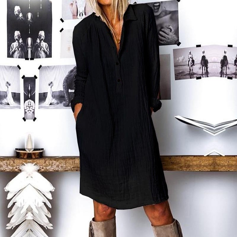 Barbora Casual Spring Casual Shirt Collar Dress BT405SIYAH10 