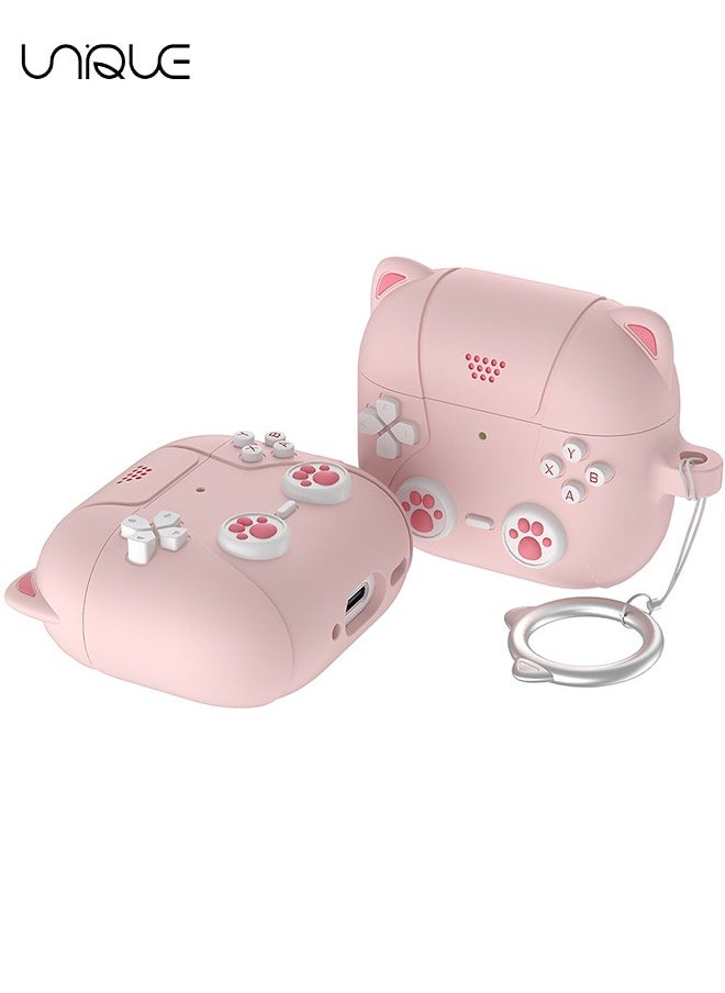 Unique For AirPods 4 Headphone Case - Cat Ear Shape Headphone Case, Pink Case - With Cat Ear Shape Lanyard, Designed for AirPods 4 - Pink  - Image 1