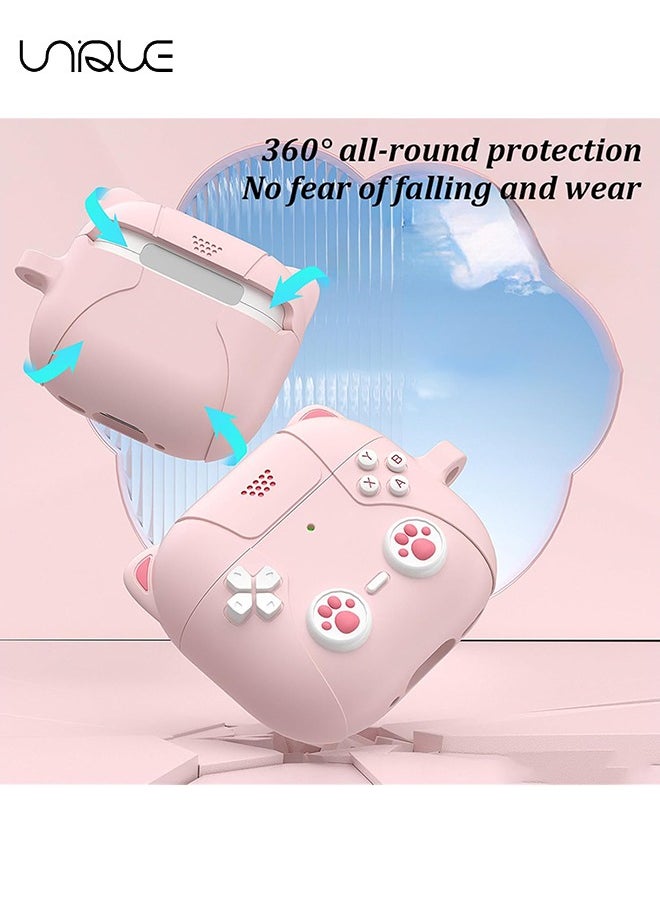 Unique For AirPods 4 Headphone Case - Cat Ear Shape Headphone Case, Pink Case - With Cat Ear Shape Lanyard, Designed for AirPods 4 - Pink  - Image 2