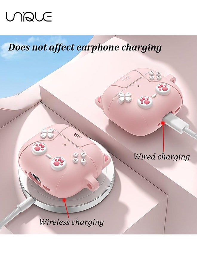 Unique For AirPods 4 Headphone Case - Cat Ear Shape Headphone Case, Pink Case - With Cat Ear Shape Lanyard, Designed for AirPods 4 - Pink  - Image 3