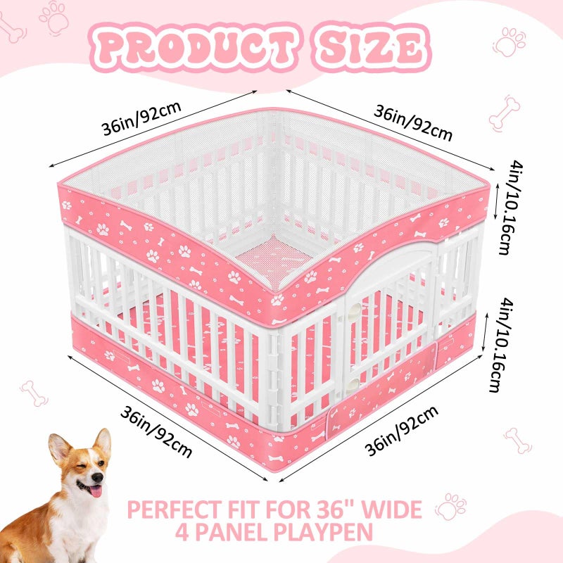 SilTriangle 2 Pack Dog Playpens Cover and Bottom Mat Fits for 36 Inch 4 Panels Pet PlayPen, Dog Crate Cover Puppy Exercise Pad, Reusable Washable, Hoop and Loop Design, Playpen Not Included(Pink) - Image 2