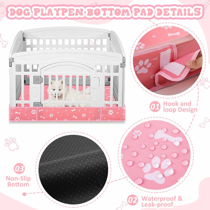 SilTriangle 2 Pack Dog Playpens Cover and Bottom Mat Fits for 36 Inch 4 Panels Pet PlayPen, Dog Crate Cover Puppy Exercise Pad, Reusable Washable, Hoop and Loop Design, Playpen Not Included(Pink) - Image 5