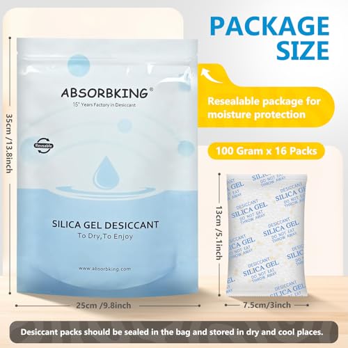 Absorbking Moisture Absorbers – 100 Gram 16 Packs Silica Gel Packets Food Grade Silica Packets with Color Indicating, Premium Desiccant Packs for Food, Electronics, Closet, Jewelry and Safe Storage - Image 5