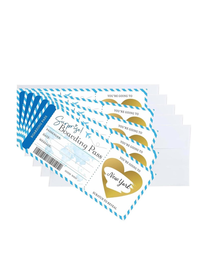 SYOSI Boarding Pass Scratch Card, Reveal Surprise Trips,Personalised Scratch Card,Personalised Boarding Unique Travel Cratch & Reveal Surprise Trips for Family/Lover(5 Pcs,Blue) - Image 1