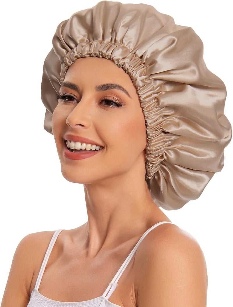 Edoneery Satin Bonnet Silk Bonnet Hair Bonnet for Sleeping-Slouchy Beanie Hat Satin Sleep Cap for Women's Natural & Curly Hair(Khaki) - Image 4