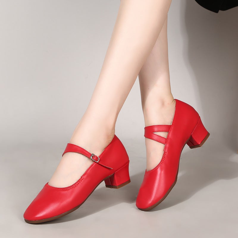 Generic New 2024 Womens Silver Dance Shoes Soft Leather Red