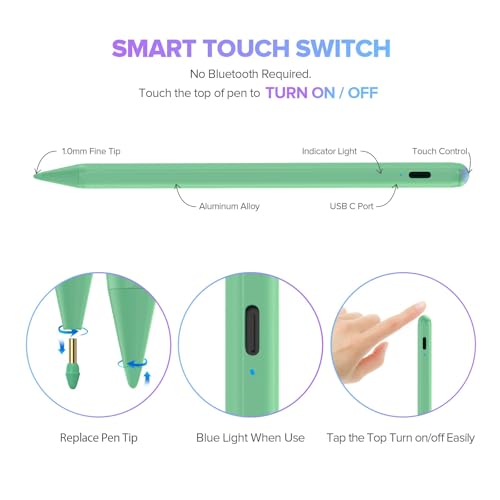 JAMJAKE Stylus Pen for iPad 11th&10th Generation - 2X Fast Charge Active Pencil Compatible with 2018-2025 Apple iPad Pro 11"/12.9"/M4, iPad Air 3/4/5/M2/M3, iPad 6-11, iPad mini 5/6 Gen - Green - Image 5