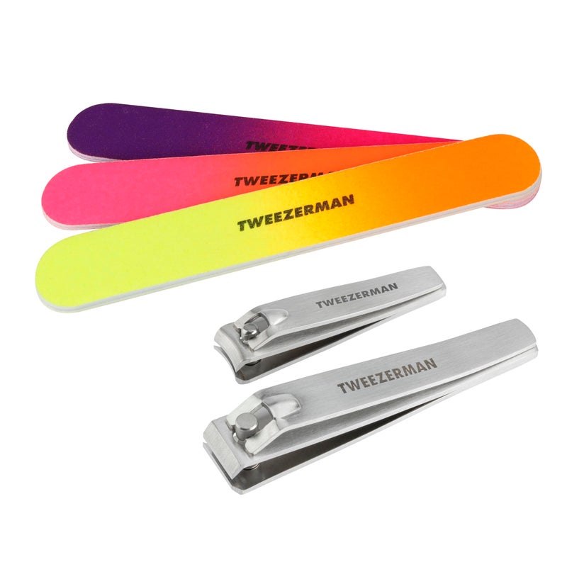 Tweezerman Stainless Steel Nail Clipper Combo Set with Three Neon Nail Files - Image 3