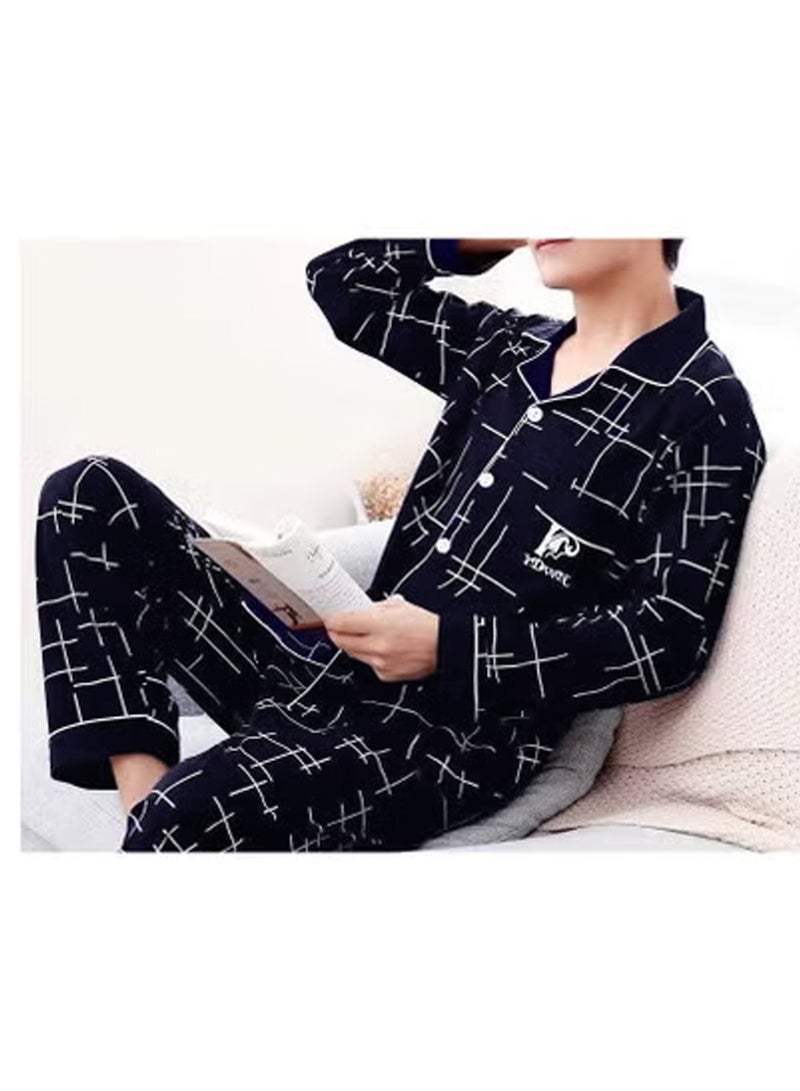 Men's Pajama Set, Cotton Long Sleeve Two-Piece Casual Pajamas 