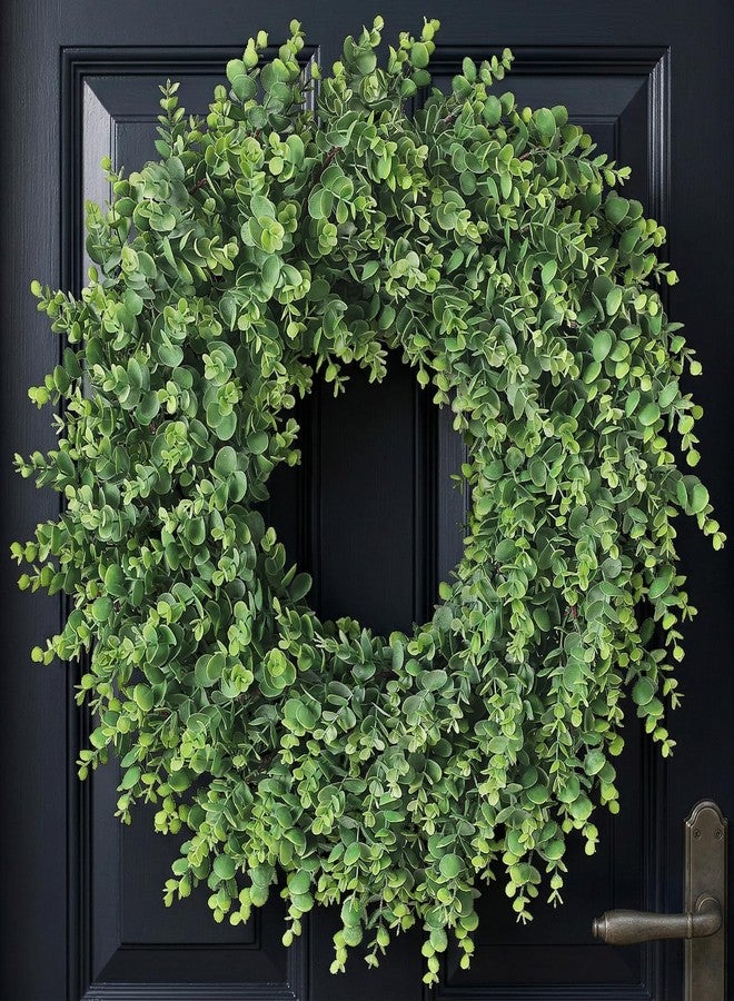 GLIDLION 24" Real Touch Artificial Eucalyptus Wreath for Front Door - Fake Greenery Wreath with Realistic Feel, Faux Plant Wreath for Front Door Wall Windows Farmhouse Home Decor - Image 1
