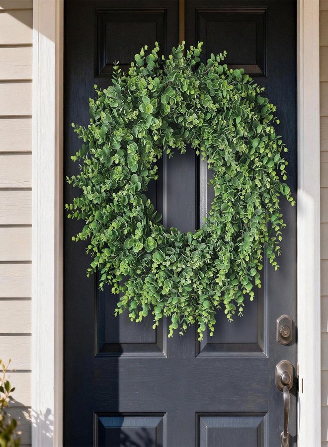 GLIDLION 24" Real Touch Artificial Eucalyptus Wreath for Front Door - Fake Greenery Wreath with Realistic Feel, Faux Plant Wreath for Front Door Wall Windows Farmhouse Home Decor - Image 3
