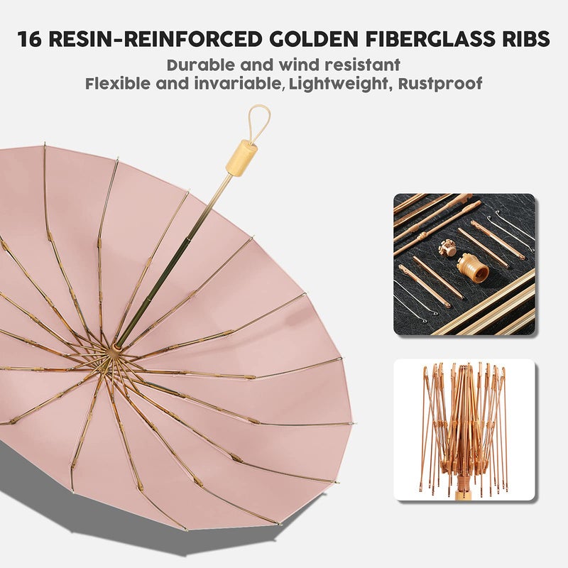 Sun/Rain Compact Umbrella, UPF 50 UV Protection 16 Fibreglass Ribs Super Windproof Folding Umbrella Parasol, Sun Blocking Travel Golf UV Umbrella - Image 3