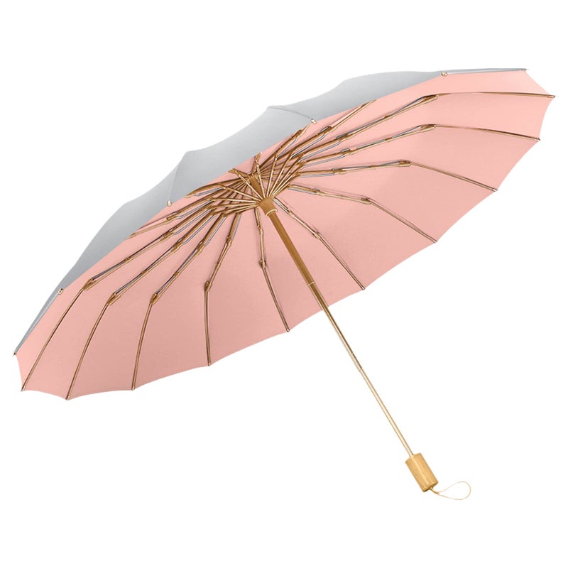 Sun/Rain Compact Umbrella, UPF 50 UV Protection 16 Fibreglass Ribs Super Windproof Folding Umbrella Parasol, Sun Blocking Travel Golf UV Umbrella - Image 1