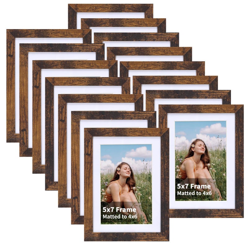 EYMPEU 4x6 Picture Frames Rustic Brown Wood Set of 15 Display Multi 4x 6 Photos with Mat or 5x7 without Mat Bulk Matted 4x6 Frames for Wall or Table Top