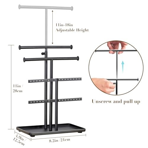 Josmimic Jewelry Holder Organizer Necklace Display Metal Aesthetic Room Decor Tree Stand for Bracelet Hanger and Earrings Storage Black - Image 3