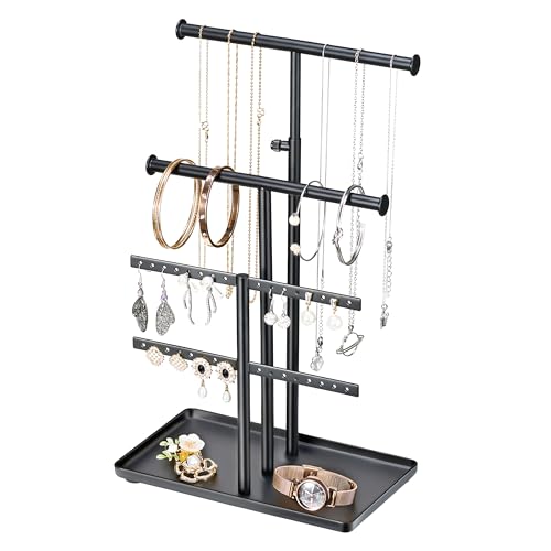 Josmimic Jewelry Holder Organizer Necklace Display Metal Aesthetic Room Decor Tree Stand for Bracelet Hanger and Earrings Storage Black - Image 1