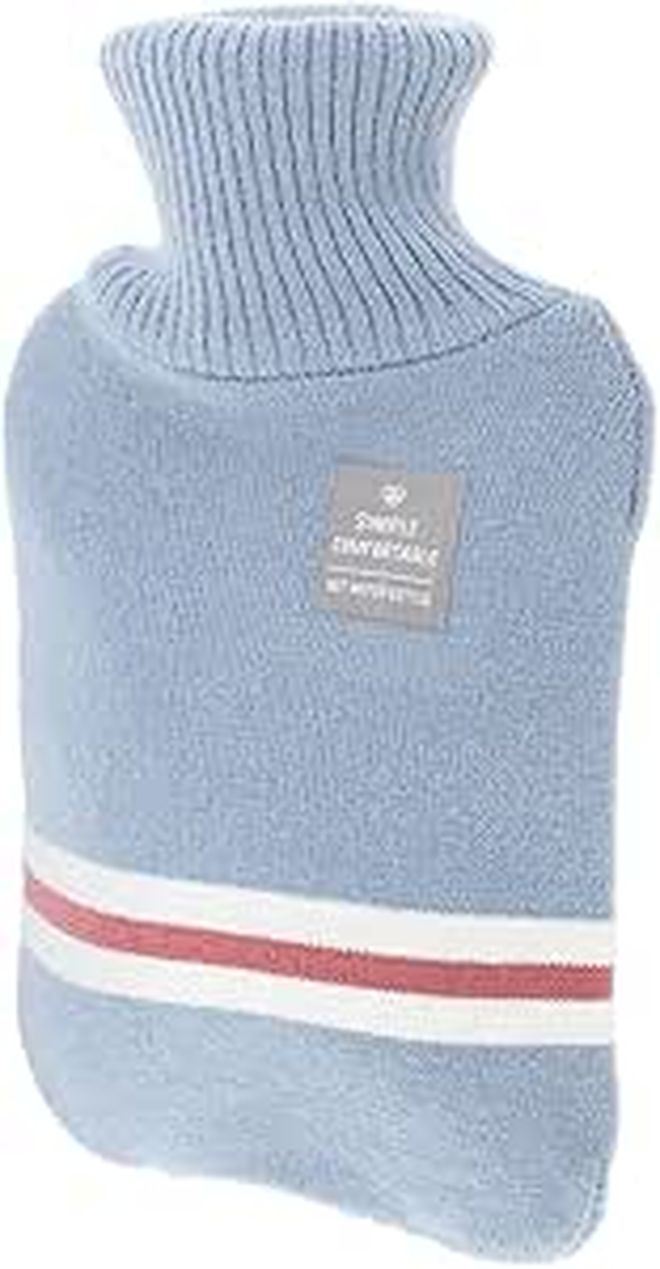 Sky Blue Extra Large Hot Water Bottle 1000ml Knitted Cover for Menstrual Cramps Relief and Hand Warmer - Image 1
