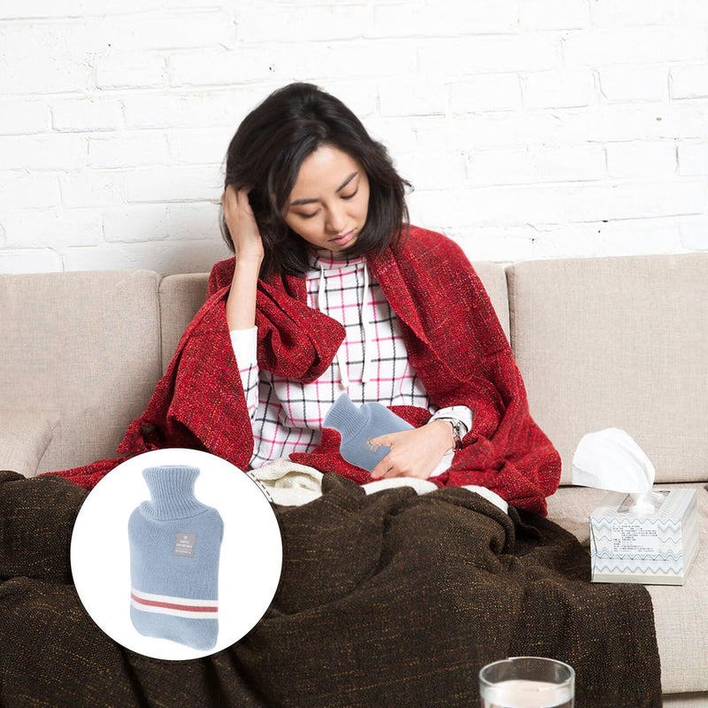 Sky Blue Extra Large Hot Water Bottle 1000ml Knitted Cover for Menstrual Cramps Relief and Hand Warmer - Image 5