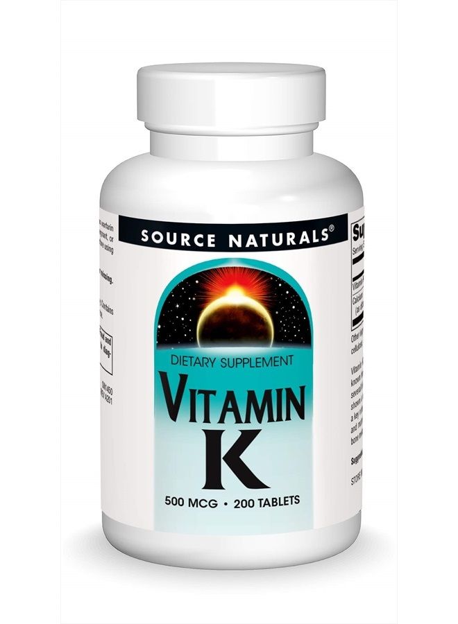 Source Naturals Vitamin K, 500mcg, Tablets, 200 Tablets - Image 1