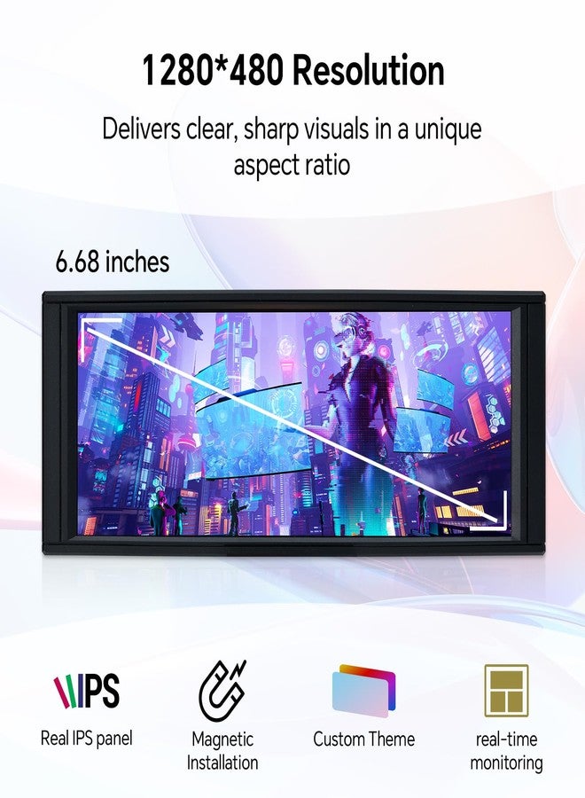 ITleads Trofeo Vision 6.8 Inch AIO LCD Display, USB Type-C Port, Real Time Hardware Monitoring, 1280 x 480 Resolutions, Predefined and DIY Themes for Gaming PC Case/Cooler - Image 2