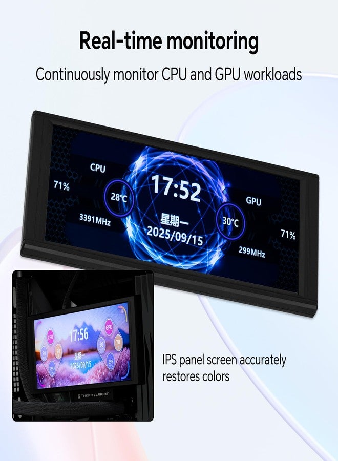 ITleads Trofeo Vision 6.8 Inch AIO LCD Display, USB Type-C Port, Real Time Hardware Monitoring, 1280 x 480 Resolutions, Predefined and DIY Themes for Gaming PC Case/Cooler - Image 3