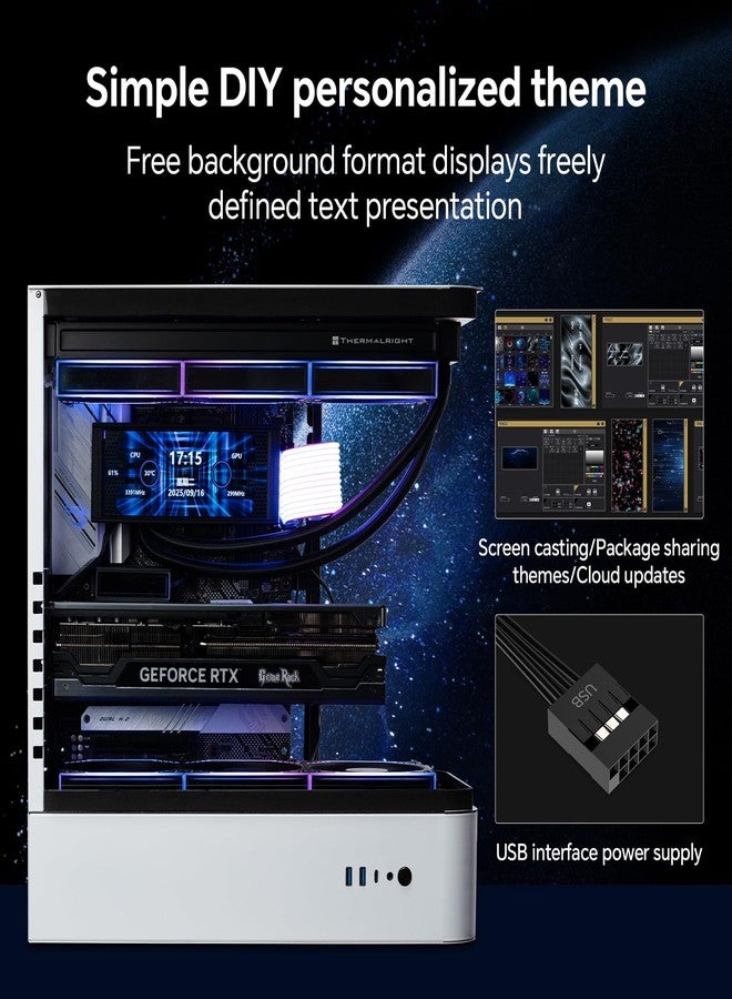 ITleads Trofeo Vision 6.8 Inch AIO LCD Display, USB Type-C Port, Real Time Hardware Monitoring, 1280 x 480 Resolutions, Predefined and DIY Themes for Gaming PC Case/Cooler - Image 5