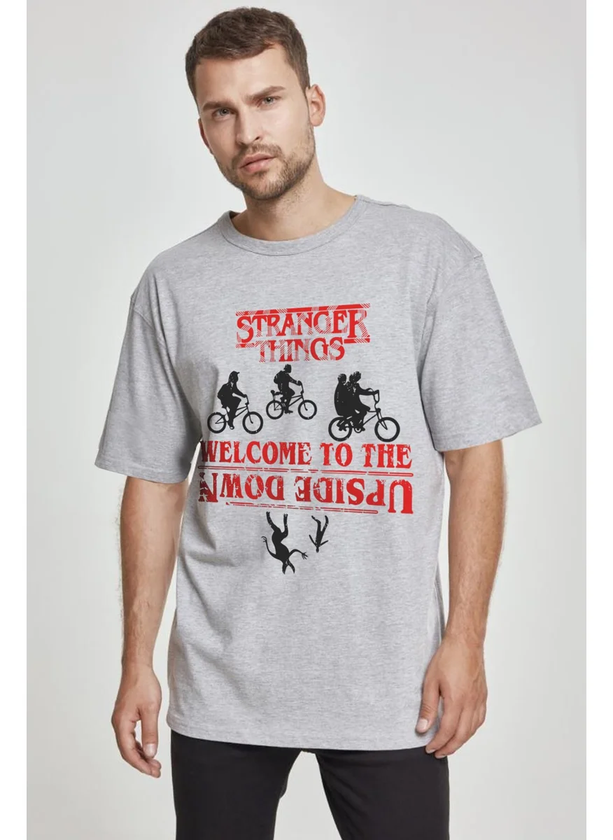 Rock&Roll Bicycle Stranger Things Oversize Gray Short Sleeve Men's T-Shirt